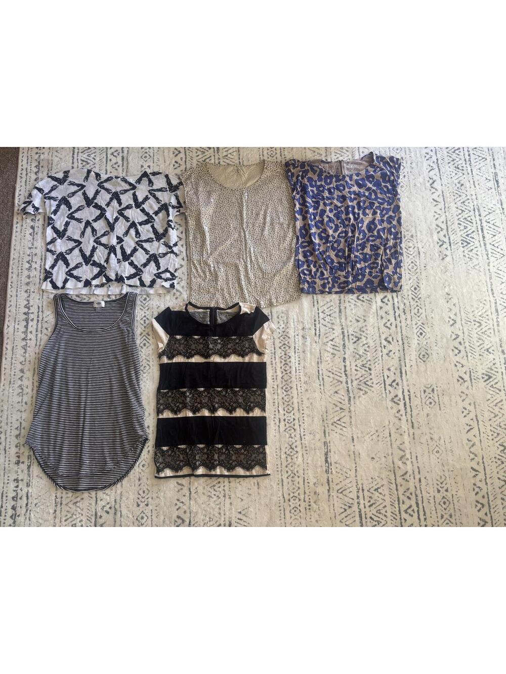 Ann Taylor LOFT Petites Black & White Striped Lace-Trim Tank Top XS